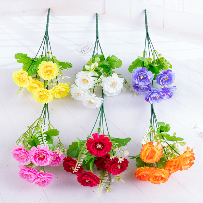 Artificial flower factory direct sales of artificial flower bouquets and ornaments 19MX0547 Five-headed yellow heart chrysanthemums 0400140 18x1 pic 2