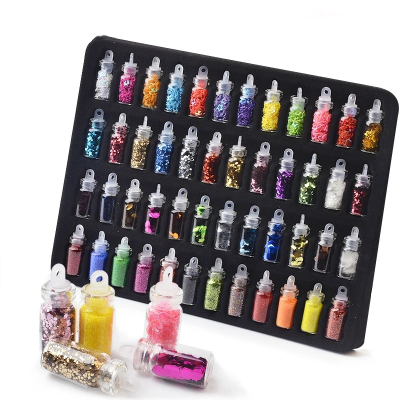 Cross Border 48-color Glass Nail Accessories Glitter, Glitter, hex piece caviar Nail Accessories Set