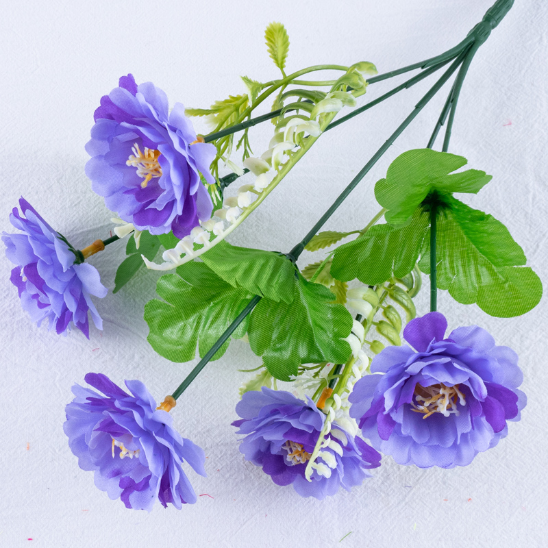 Artificial flower factory direct sales of artificial flower bouquets and ornaments 19MX0547 Five-headed yellow heart chrysanthemums 0400140 18x1 pic 5