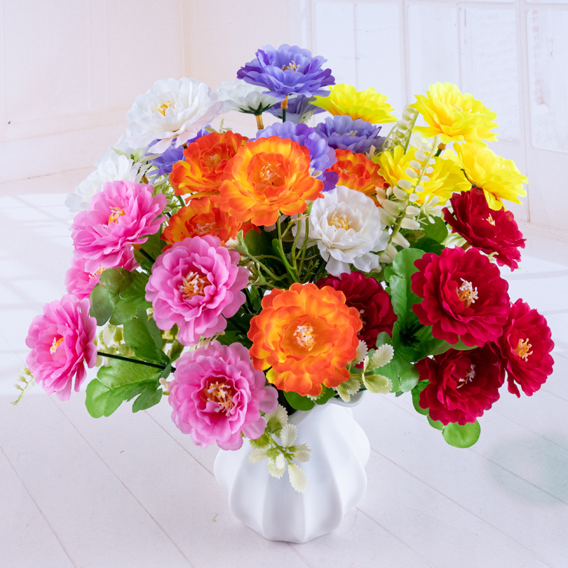 Artificial flower factory direct sales of artificial flower bouquets and ornaments 19MX0547 Five-headed yellow heart chrysanthemums 0400140 18x1 pic 14