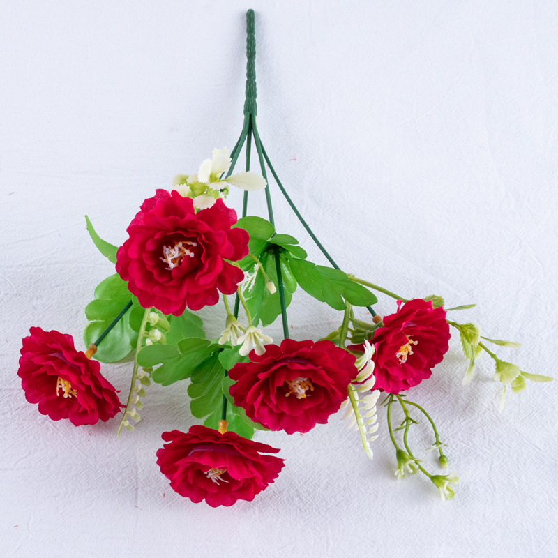 Artificial flower factory direct sales of artificial flower bouquets and ornaments 19MX0547 Five-headed yellow heart chrysanthemums 0400140 18x1 pic 11