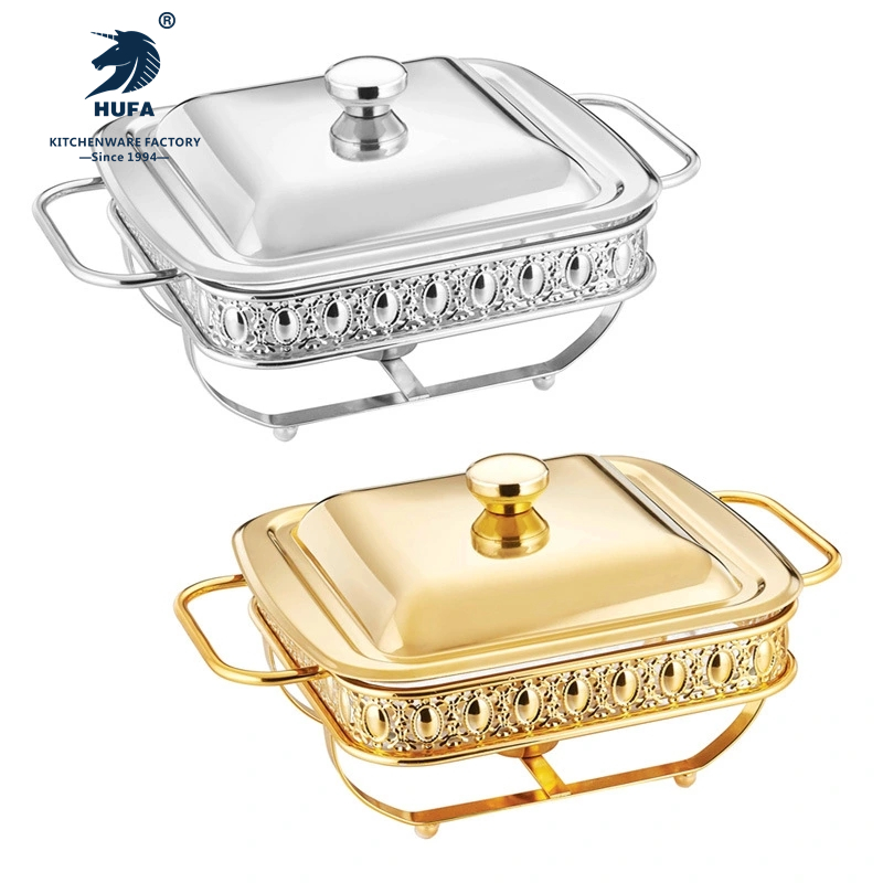 Exchange serving stove Square glass Alcohol cooker 1.8L food heating container Hotel Restaurant Buffet Serving stove Alcohol stove Hotel supplies Gold and silver serving stove glass serving stove Square stainless steel