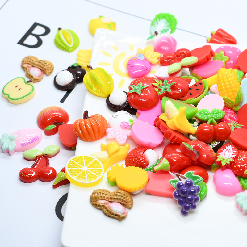(Pack 500) Korean Version Of Ins Style Fruit And Vegetables Mobile Phone Shell Beauty Resin Accessories Patch Children Hairpin Rubber Band Diy Materials