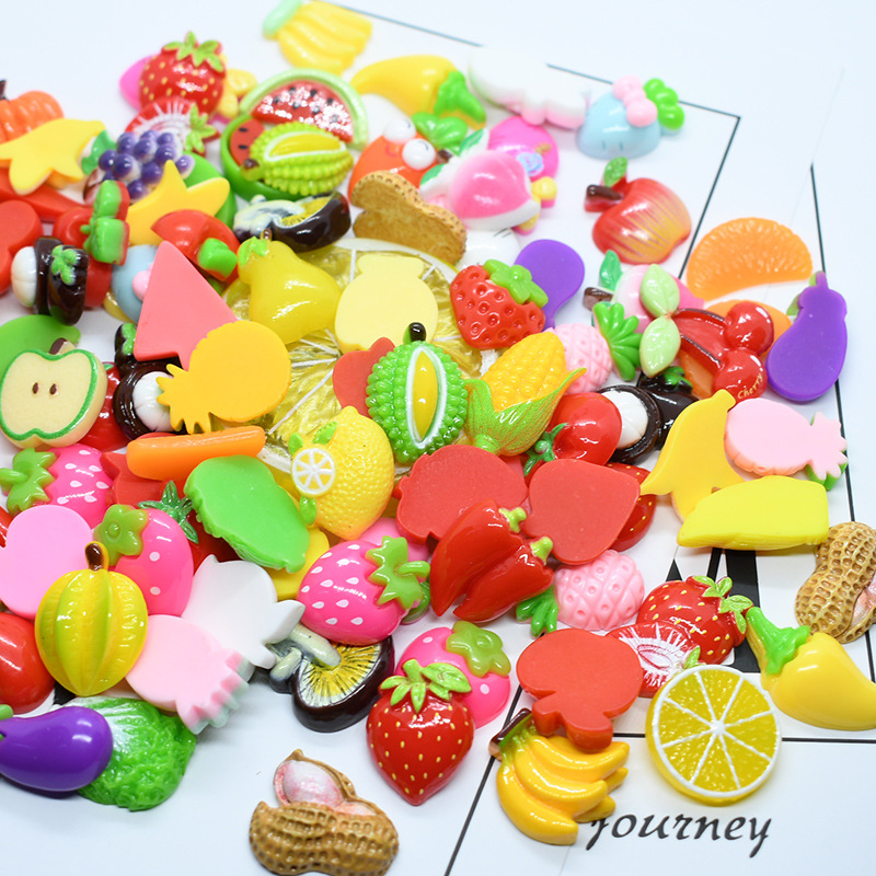 (Pack 500) Korean Version Of Ins Style Fruit And Vegetables Mobile Phone Shell Beauty Resin Accessories Patch Children Hairpin Rubber Band Diy Materials Specification drawing