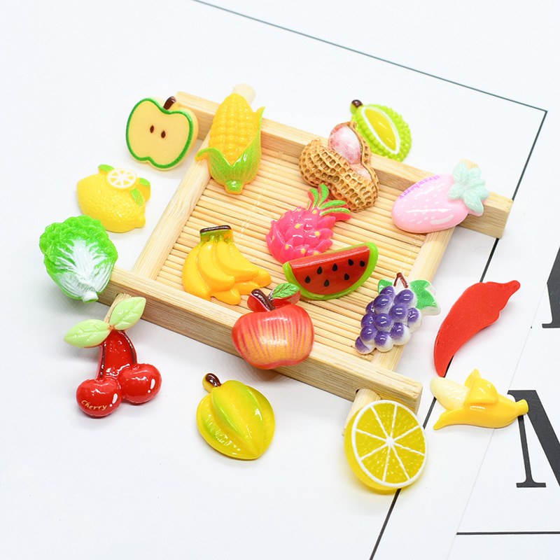(Pack 500) Korean Version Of Ins Style Fruit And Vegetables Mobile Phone Shell Beauty Resin Accessories Patch Children Hairpin Rubber Band Diy Materials details Picture