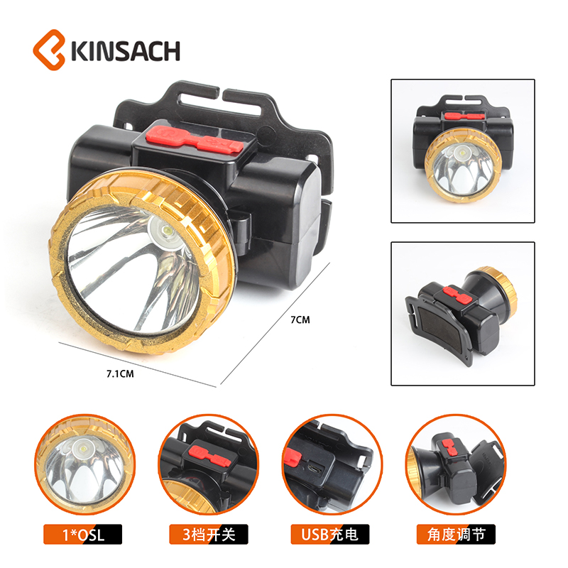 Aluminum lamp cup night fishing lamp, miner's lamp, USB rechargeable lithium battery flashlight, head-mounted strobe led strong bald light details Picture