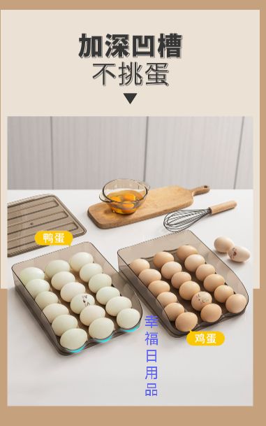 冰箱滚动带盖鸡蛋盒滚鸡蛋收纳盒 厨房透明滚动鸡蛋架详情5