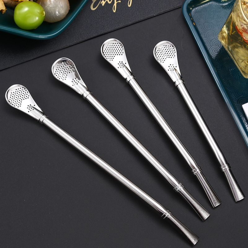 Stainless steel filter straw spoon foreign trade