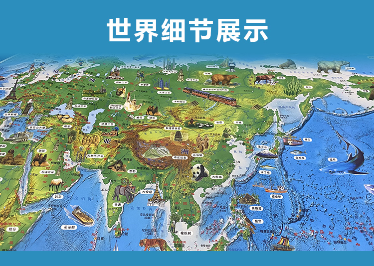 2022新版儿童地图中国和世界加厚版高清覆膜防水7到12岁小学生知识启蒙少儿墙贴详情14
