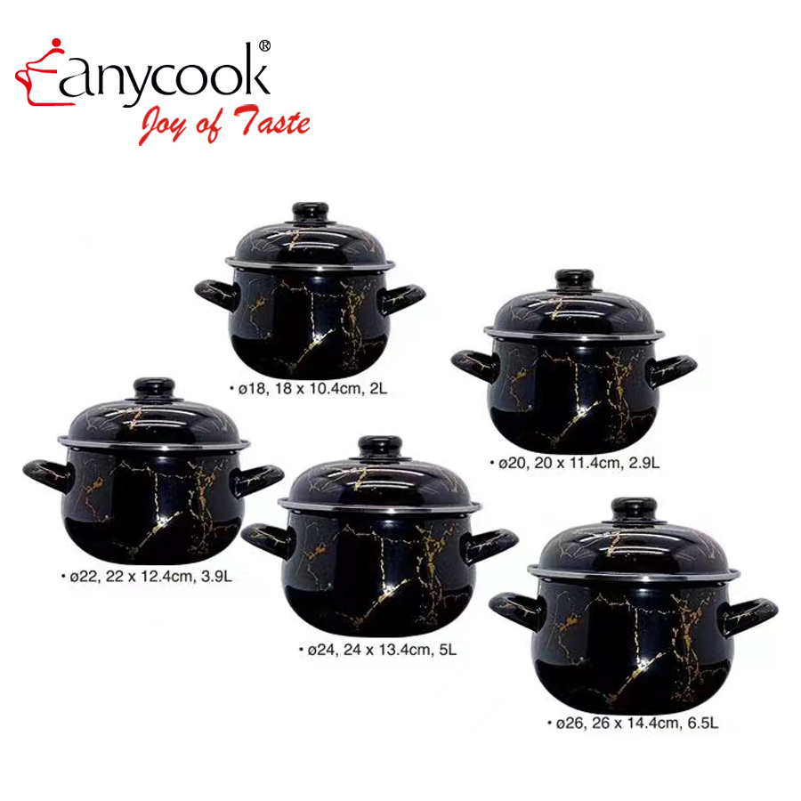 Anycook搪陶瓷土耳其汤锅套装 大容量黑色大理石纹炖锅 开业送礼佳品 316不锈钢铲配详情2