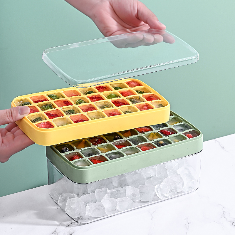 New home ice storage box with transparent tape cover food grade silicone ice lattice ice mold lazy round ice lattice Specification drawing