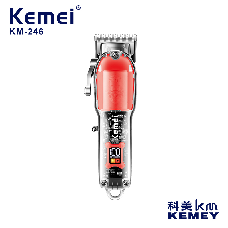 跨境厂家直供透明电推剪 科美KM-246推子透明理发器理发店电推剪