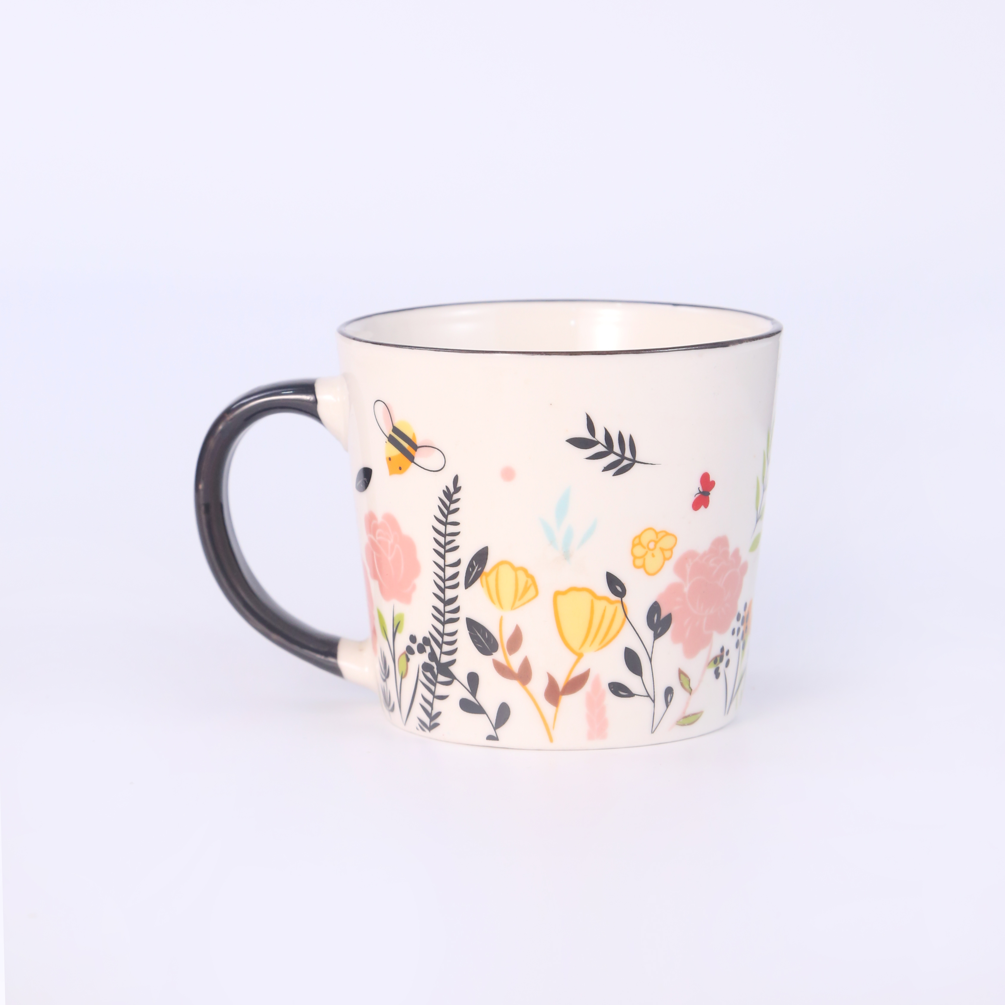 Flower cup with white background and color border small fresh ceramic cup Coffee cup gift cup Item Picture