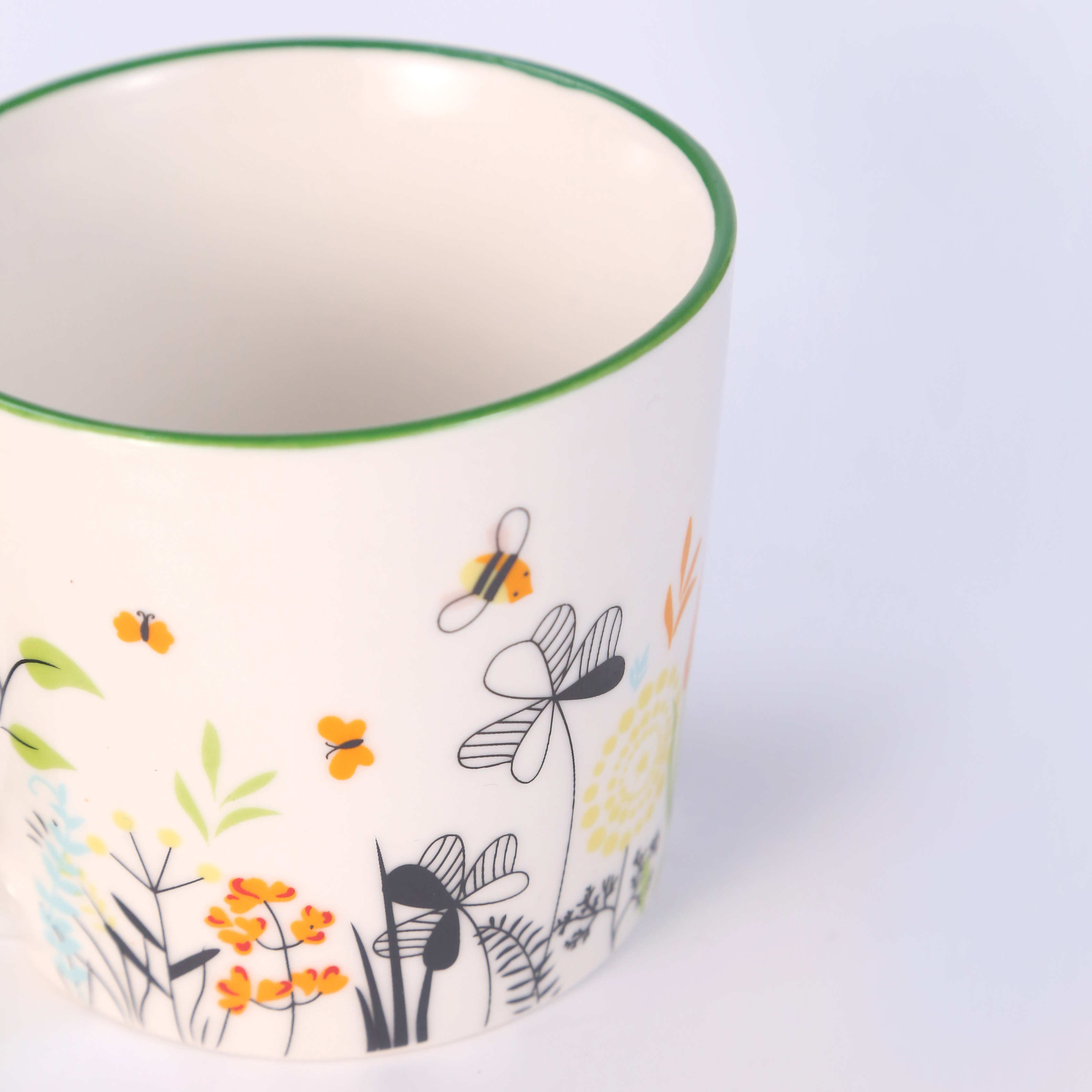 Flower cup with white background and color border small fresh ceramic cup Coffee cup gift cup Specification drawing