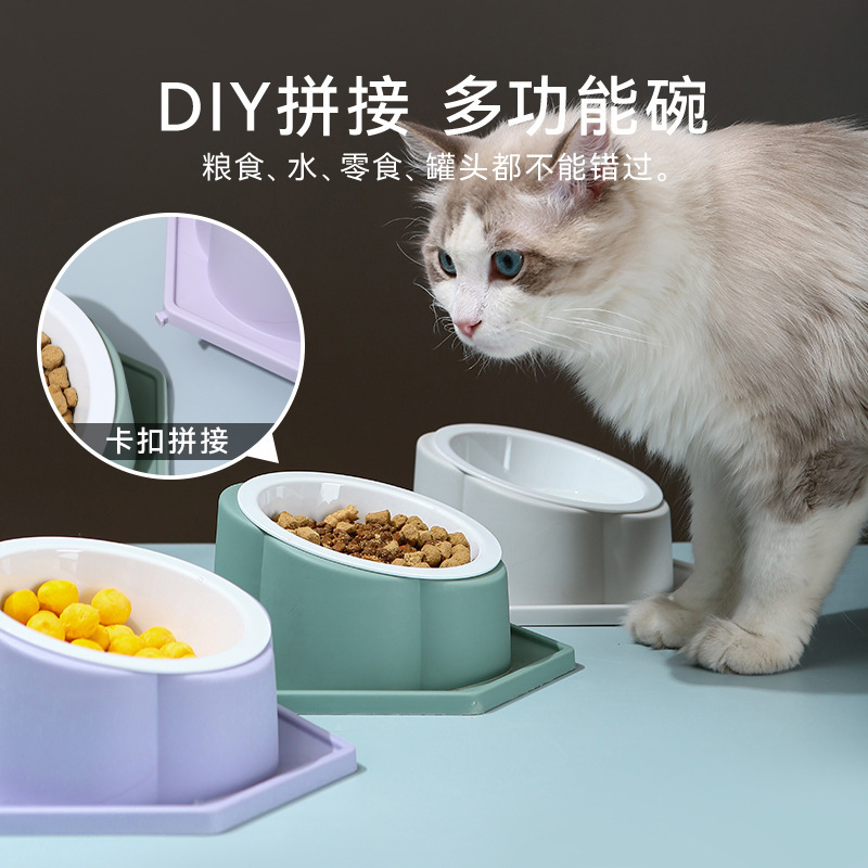 The pet diamond-shaped bowl can be combined with a tilted neck guard for cats, a slanted anti-knock and anti-slip feeding bowl, and pet supplies details Picture