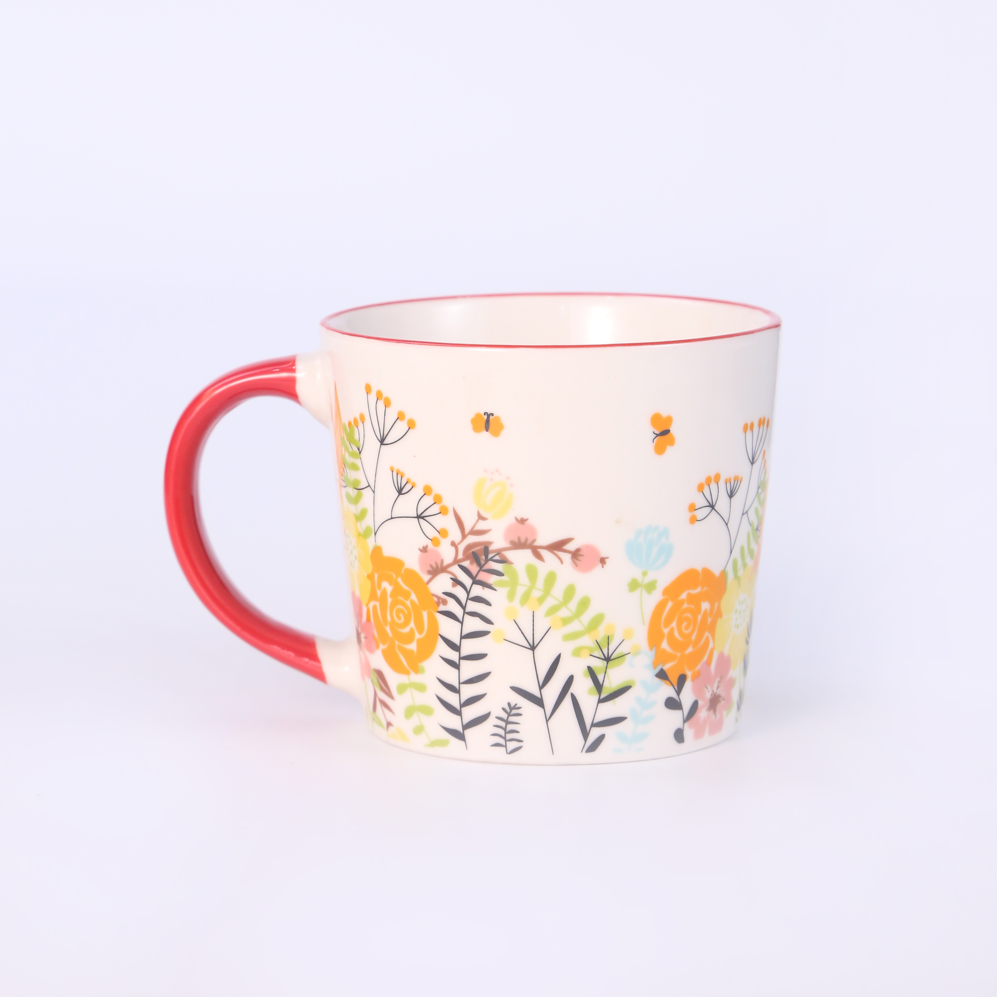 Flower cup with white background and color border small fresh ceramic cup Coffee cup gift cup Application Scenario