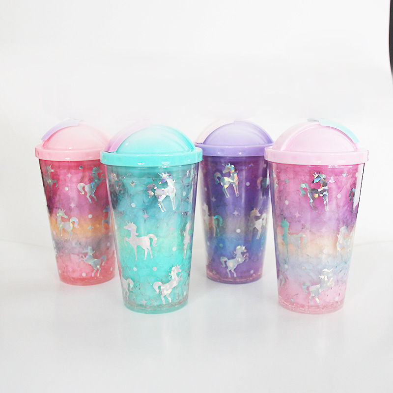 Unicorn ice glass with straw water glass