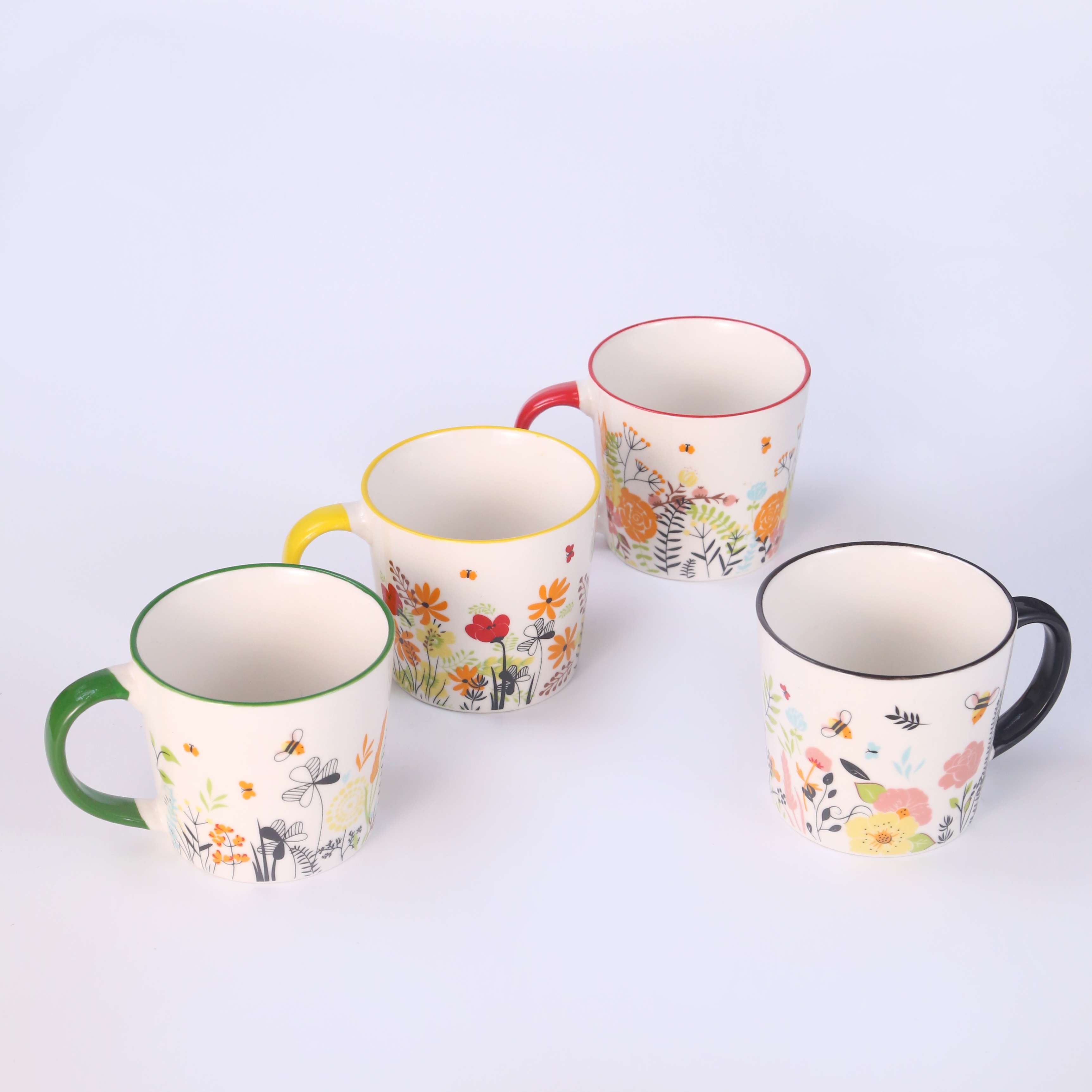 Flower cup with white background and color border small fresh ceramic cup Coffee cup gift cup details Picture