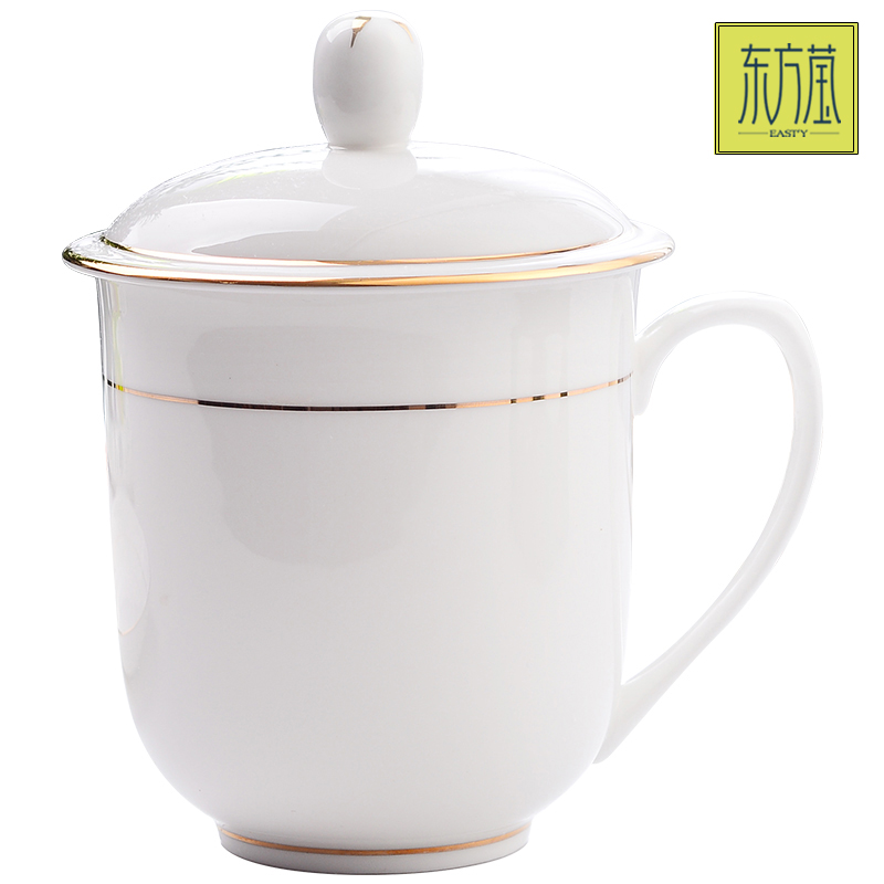 高档陶瓷杯骨瓷杯办公杯家用杯会议盖杯酒店水杯简约大容量茶杯送礼可定制商标图案详情5