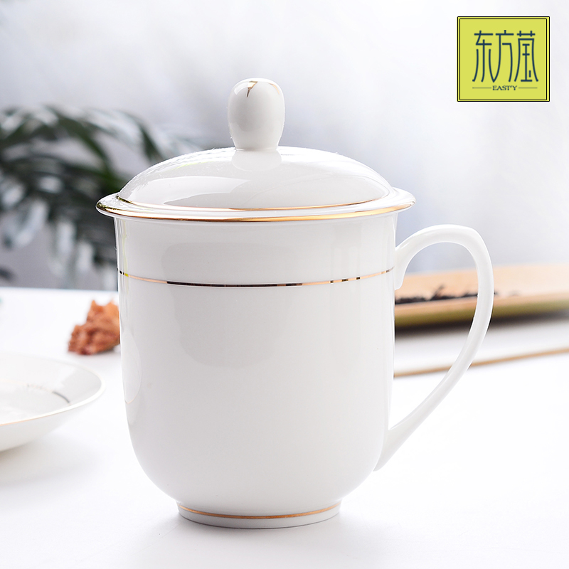 高档陶瓷杯骨瓷杯办公杯家用杯会议盖杯酒店水杯简约大容量茶杯送礼可定制商标图案详情3
