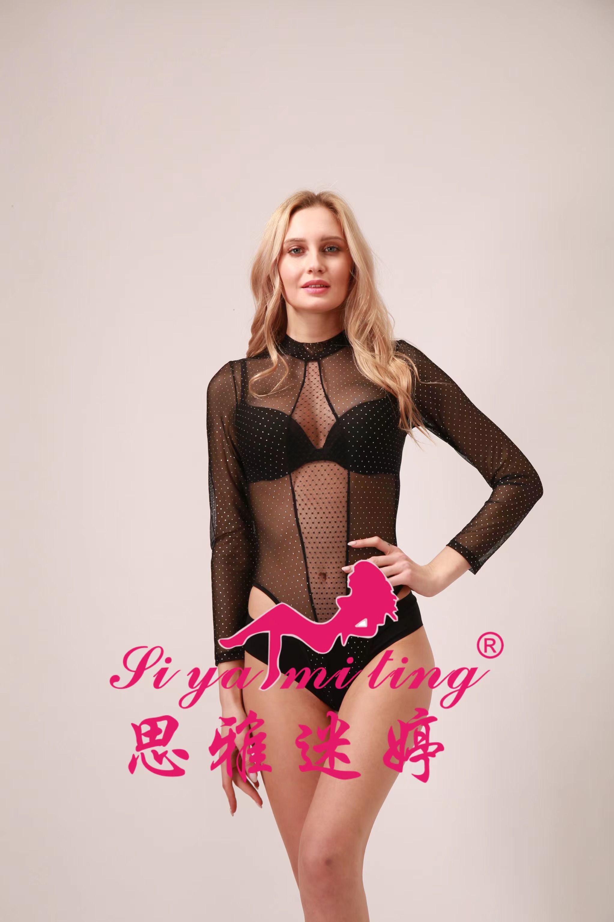 Long sleeve window of appeal sex appeal is transparent alluring charm tight onesie