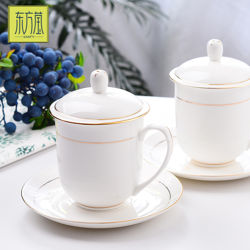 高档陶瓷杯骨瓷杯办公杯家用杯会议盖杯酒店水杯简约大容量茶杯送礼可定制商标图案详情7