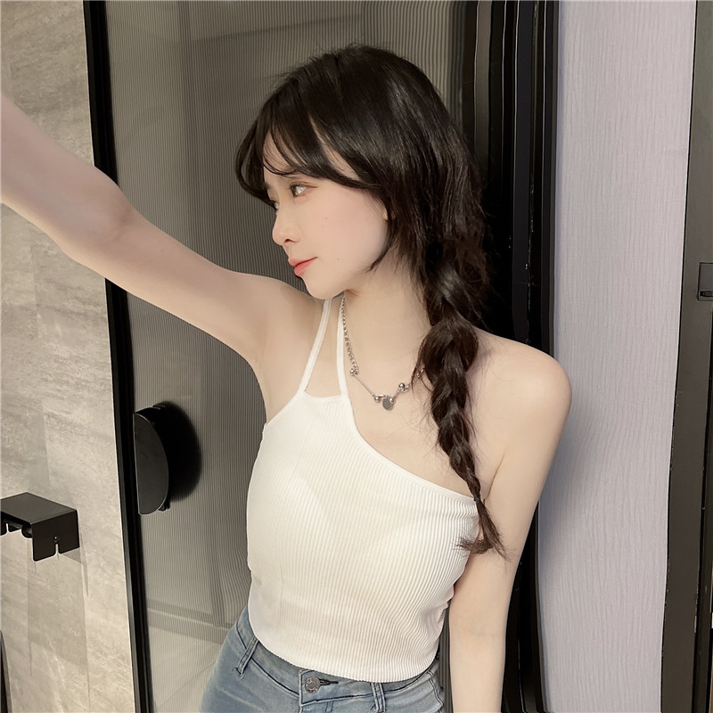 A off-the-shoulder mini halter top for women to wear as a summer base layer, with a beautiful back and sleeveless, sexy and unique, spicy knitted top pic 13