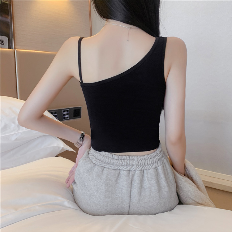 性感不规则吊带背心女内搭打底抹胸夏季辣妹纯欲外穿无袖斜肩上衣详情4