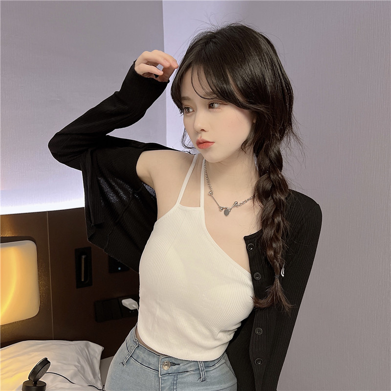 A off-the-shoulder mini halter top for women to wear as a summer base layer, with a beautiful back and sleeveless, sexy and unique, spicy knitted top pic 8