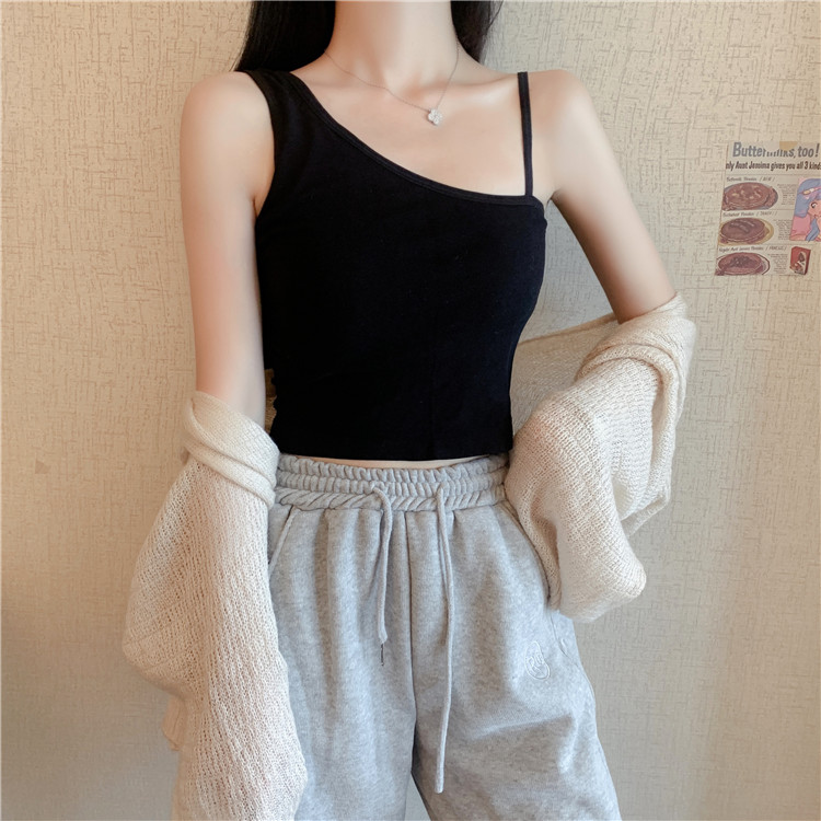 性感不规则吊带背心女内搭打底抹胸夏季辣妹纯欲外穿无袖斜肩上衣详情3