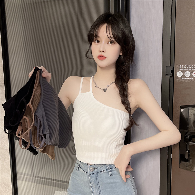 A off-the-shoulder mini halter top for women to wear as a summer base layer, with a beautiful back and sleeveless, sexy and unique, spicy knitted top pic 5