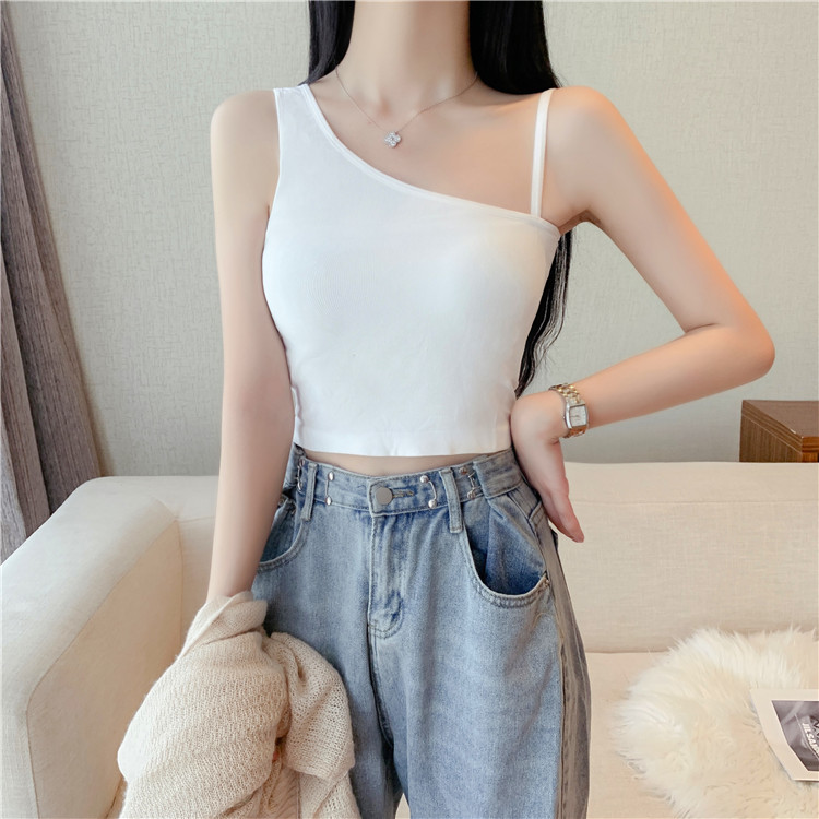 性感不规则吊带背心女内搭打底抹胸夏季辣妹纯欲外穿无袖斜肩上衣详情6