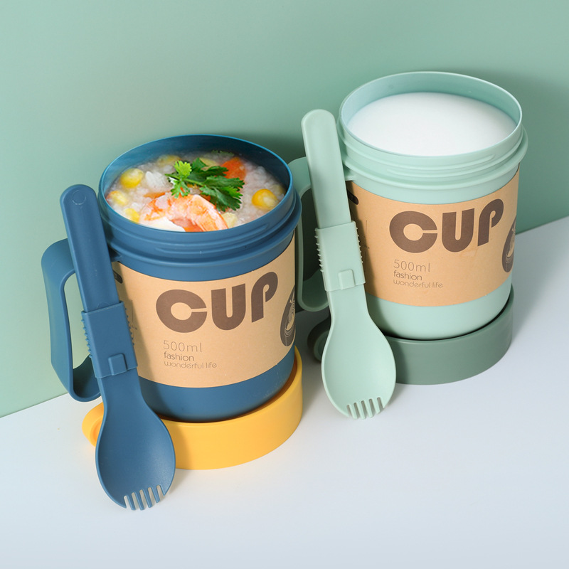 Breakfast cup with cover with soup spoon oatmeal milk yogurt cup foreign trade