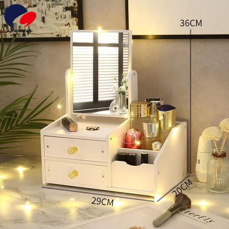 台式化妆镜桌面梳妆镜带收纳盒一体学生公主宿舍卧室网红高清镜子图