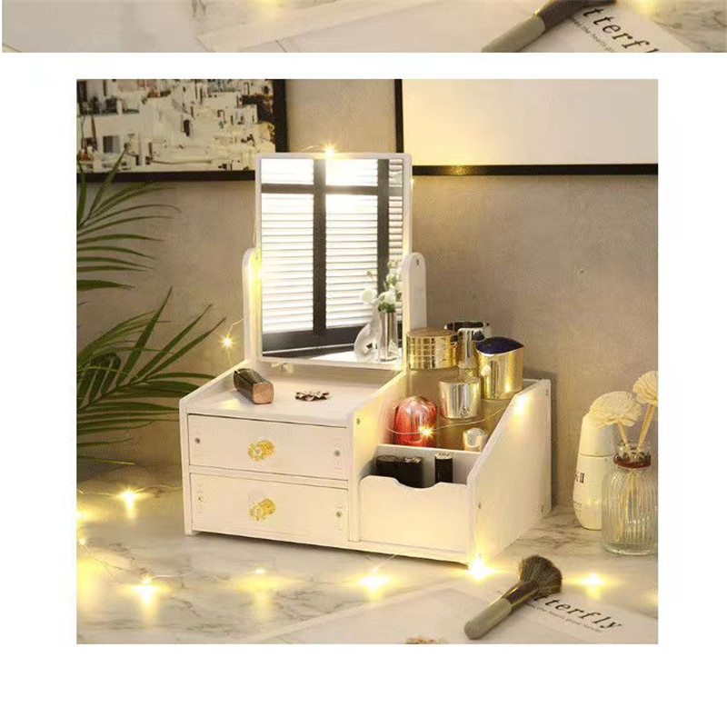 台式化妆镜桌面梳妆镜带收纳盒一体学生公主宿舍卧室网红高清镜子详情2