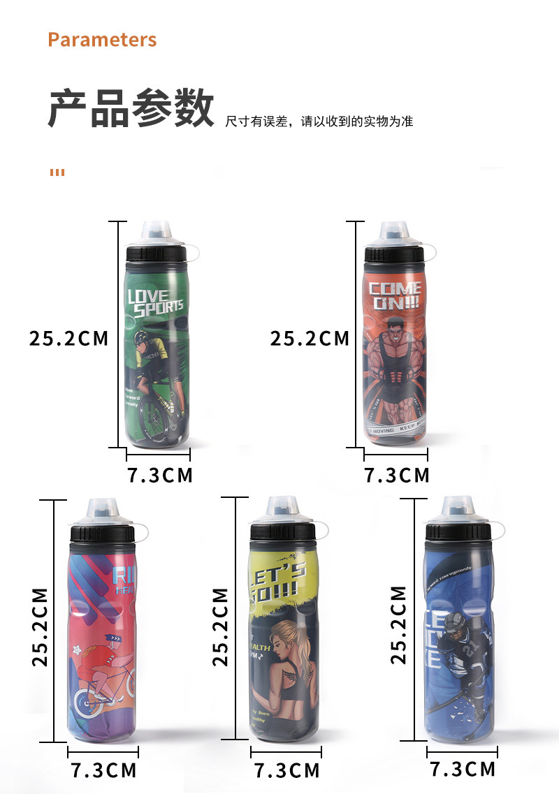 SH827双层塑料保温水壶自行车运动水壶 铝箔双层水壶骑行塑料水壶水杯600ml详情2