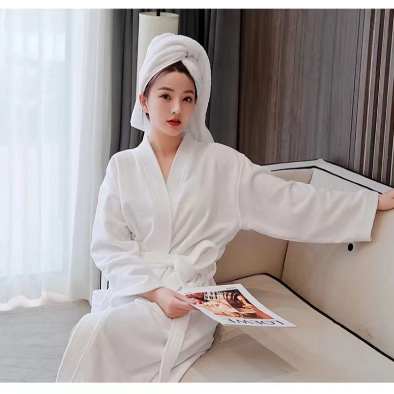 HOTEL BATHROOM轻奢品质五星级酒店布草专用浴袍 割绒浴袍 青果领  系腰带有更强的吸湿性和柔软度