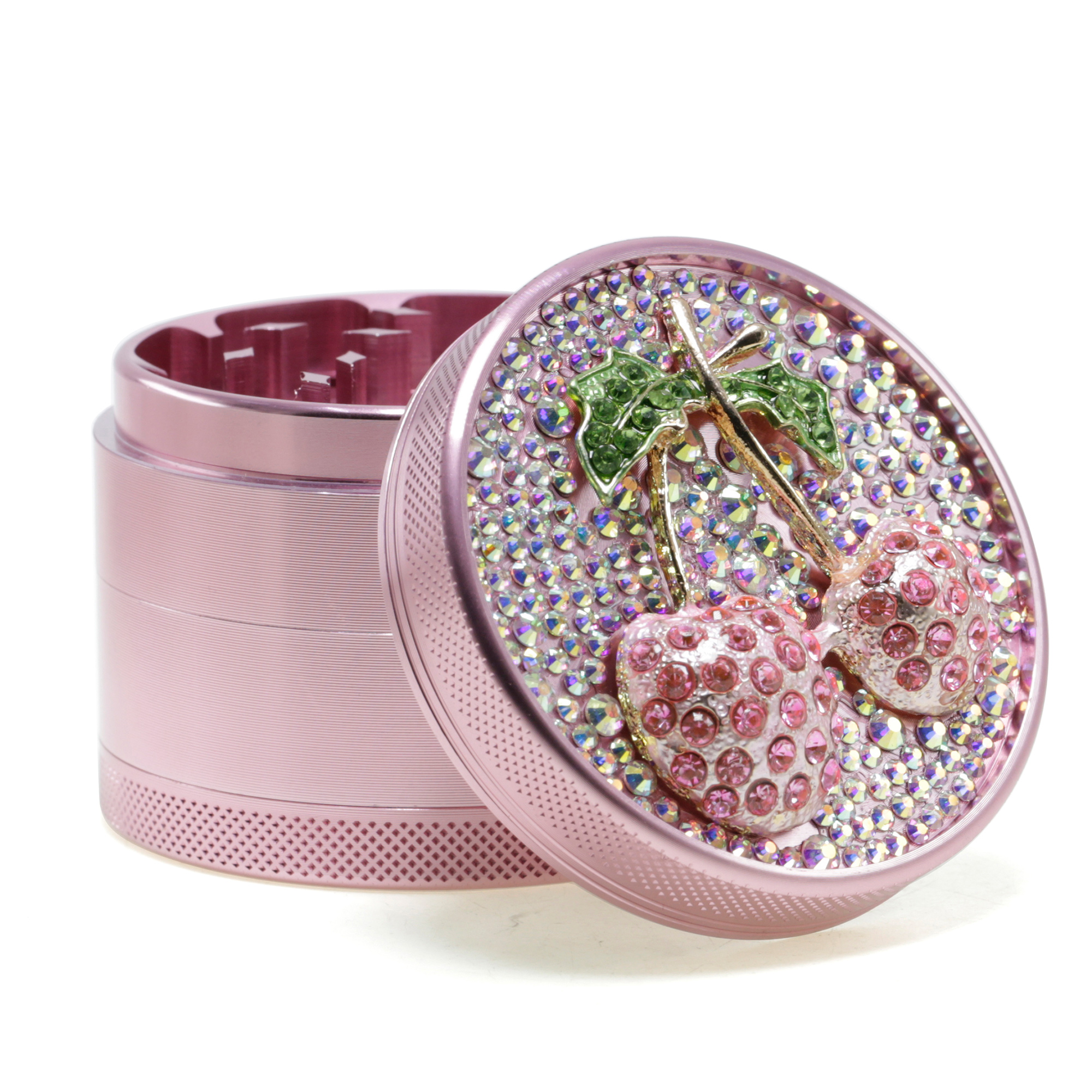 Diamond cherry 63mm Aluminium Alloy 4 Layers With Drill cute pink grinders for lady Item Picture