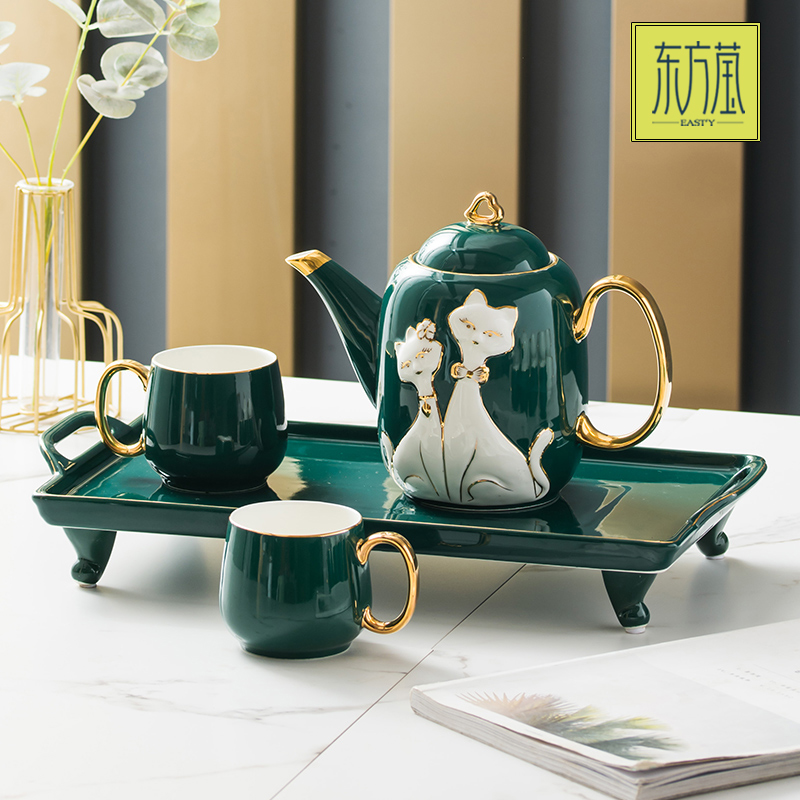 轻奢陶瓷描金边喝水杯子家用套装客厅茶具茶壶茶杯冷水壶杯具带托盘水具礼品详情3