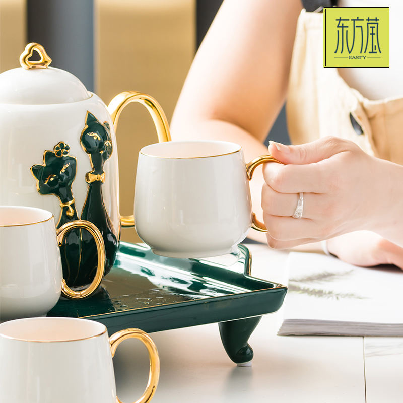 轻奢陶瓷描金边喝水杯子家用套装客厅茶具茶壶茶杯冷水壶杯具带托盘水具礼品详情5