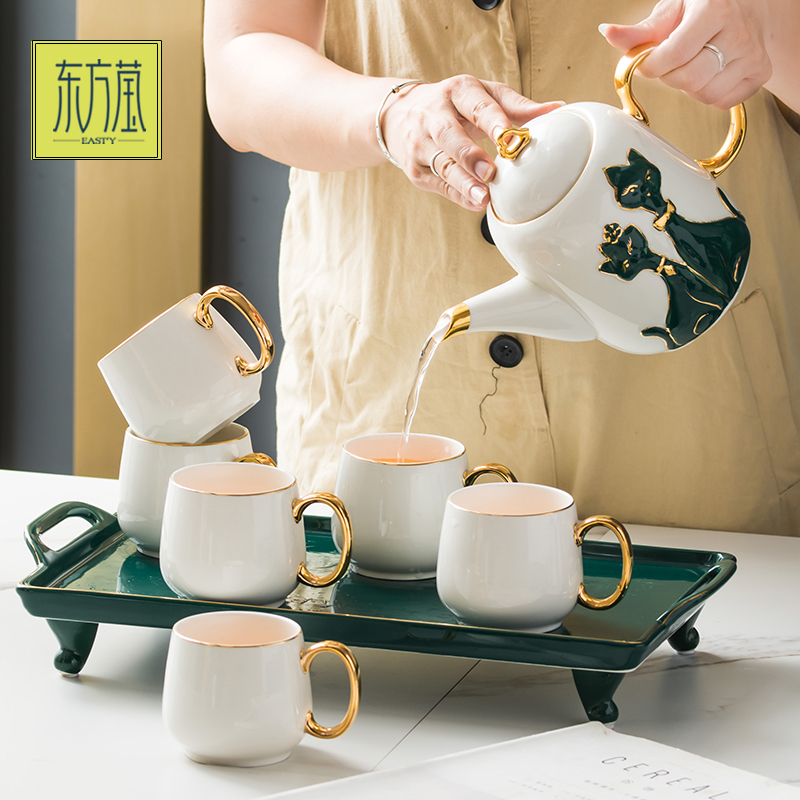 轻奢陶瓷描金边喝水杯子家用套装客厅茶具茶壶茶杯冷水壶杯具带托盘水具礼品详情2