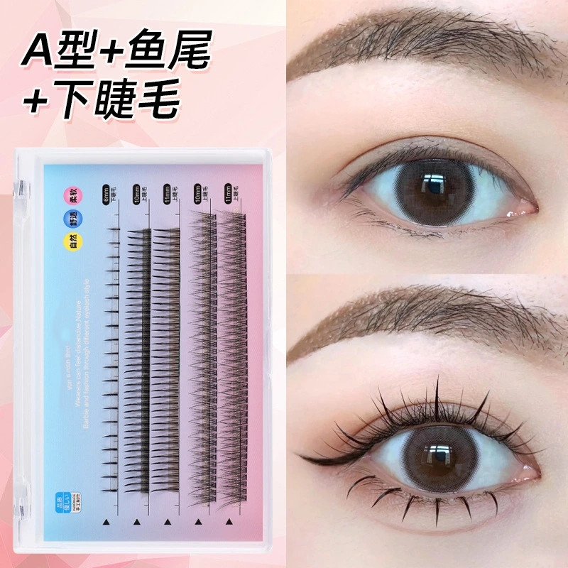 Type A Fairy Fishtail hair eyelashes 5 rows of mixed grafted eyelashes self grafted eyelash red fairy hair net