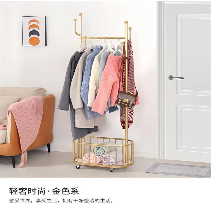 Wheeled movable simple coat rack, bedroom floor-standing clothes hanger, Nordic light luxury home ins living room clothes rack pic 3