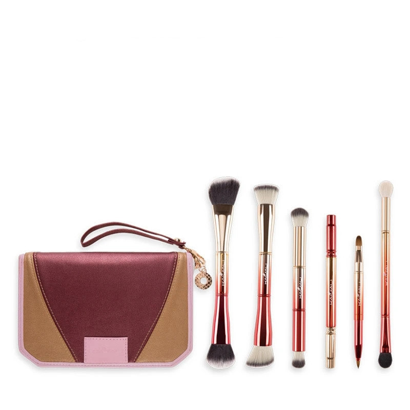 6 progressive color brush set portable beauty tool double head multi-functional metal makeup brush set
