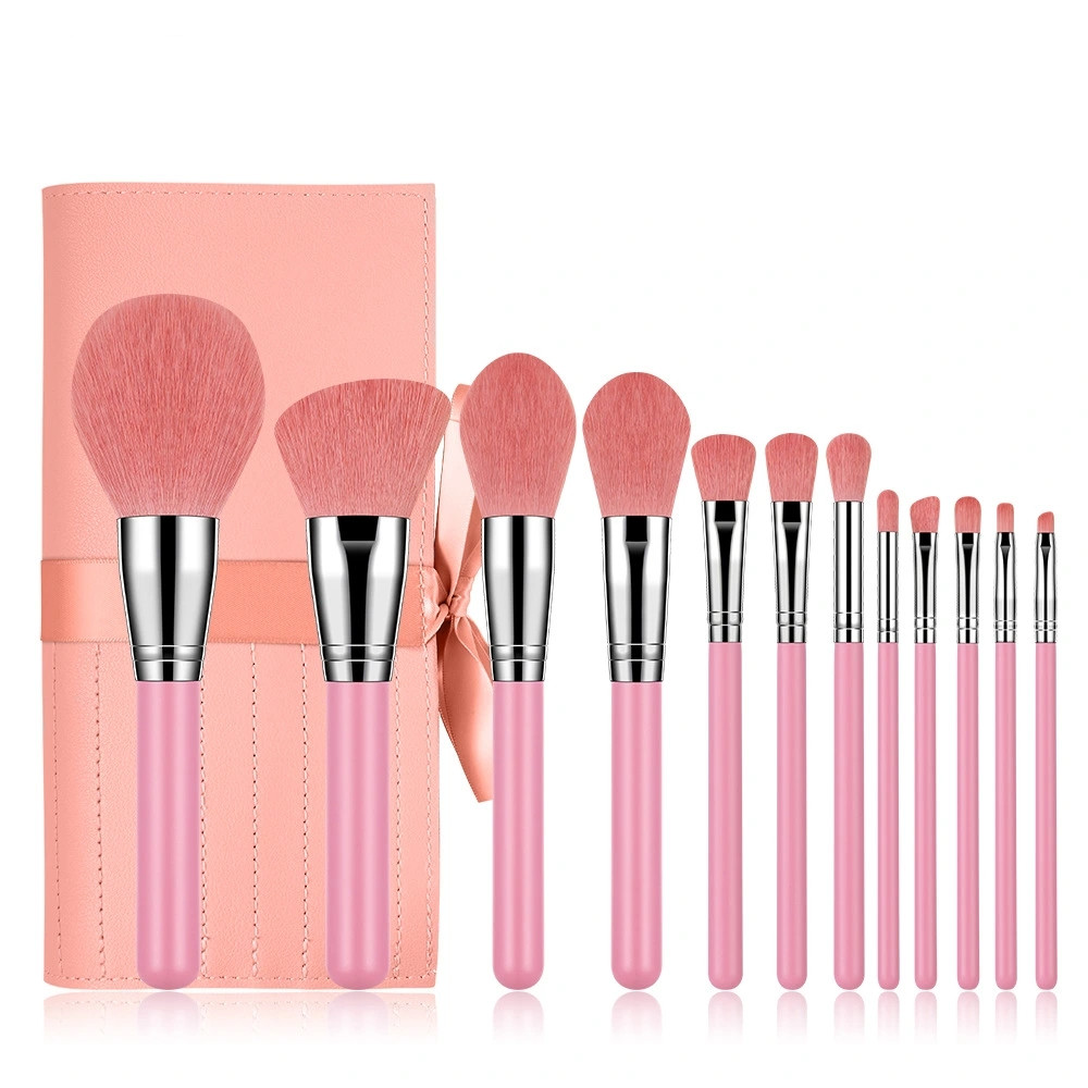 12 pink brush set with bag beauty tools manufacturers supply makeup brushes