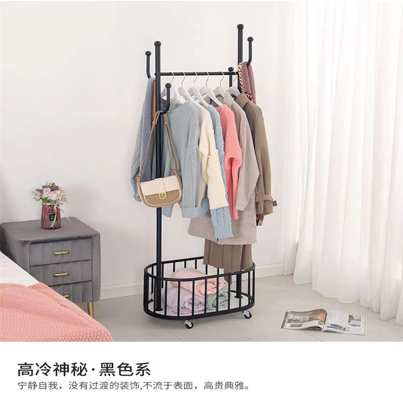 Wheeled movable simple coat rack, bedroom floor-standing clothes hanger, Nordic light luxury home ins living room clothes rack pic 4