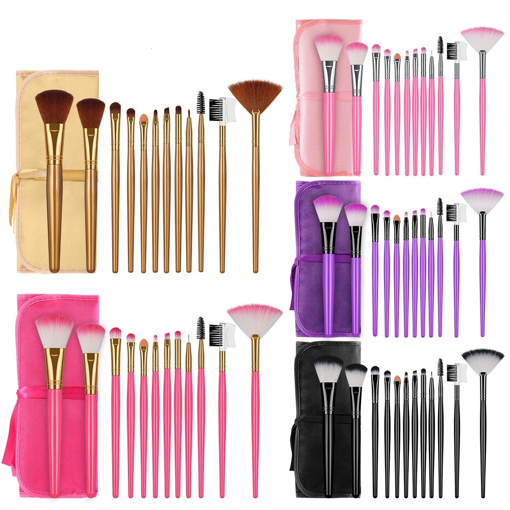 New 12 makeup brush set with a full set of makeup tools eyebrow brush powder brush cross border mascara brush