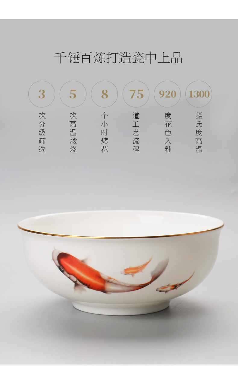 Huaguang National Porcelain Bowl and Plate Set, Bone China Tableware Set, Home high-temperature Glazed in-glaze Gift Box with 32 lucky fish for the New Year pic 8
