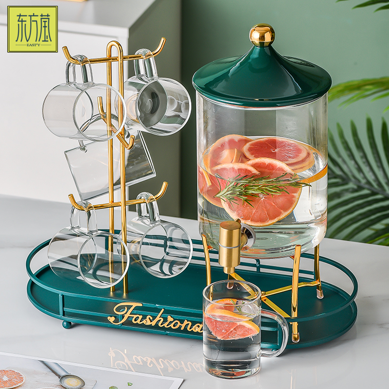 玻璃水具陶瓷水具轻奢高颜值高硼硅玻璃冷水壶带龙头家用大容量可乐桶饮料果汁桶耐高温凉水壶水杯套装礼品详情3