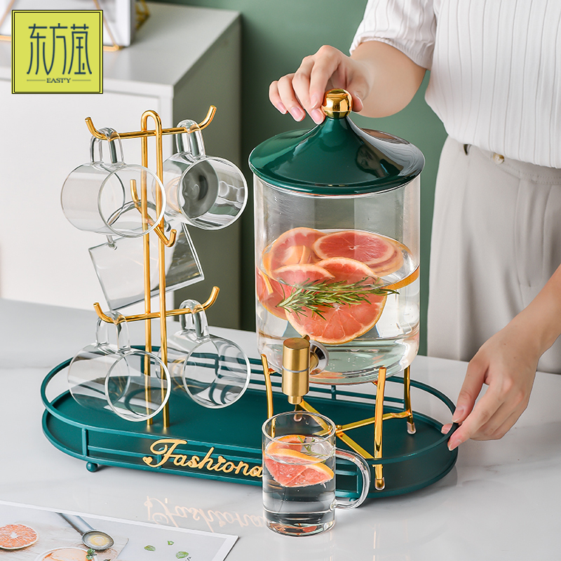 玻璃水具陶瓷水具轻奢高颜值高硼硅玻璃冷水壶带龙头家用大容量可乐桶饮料果汁桶耐高温凉水壶水杯套装礼品详情4